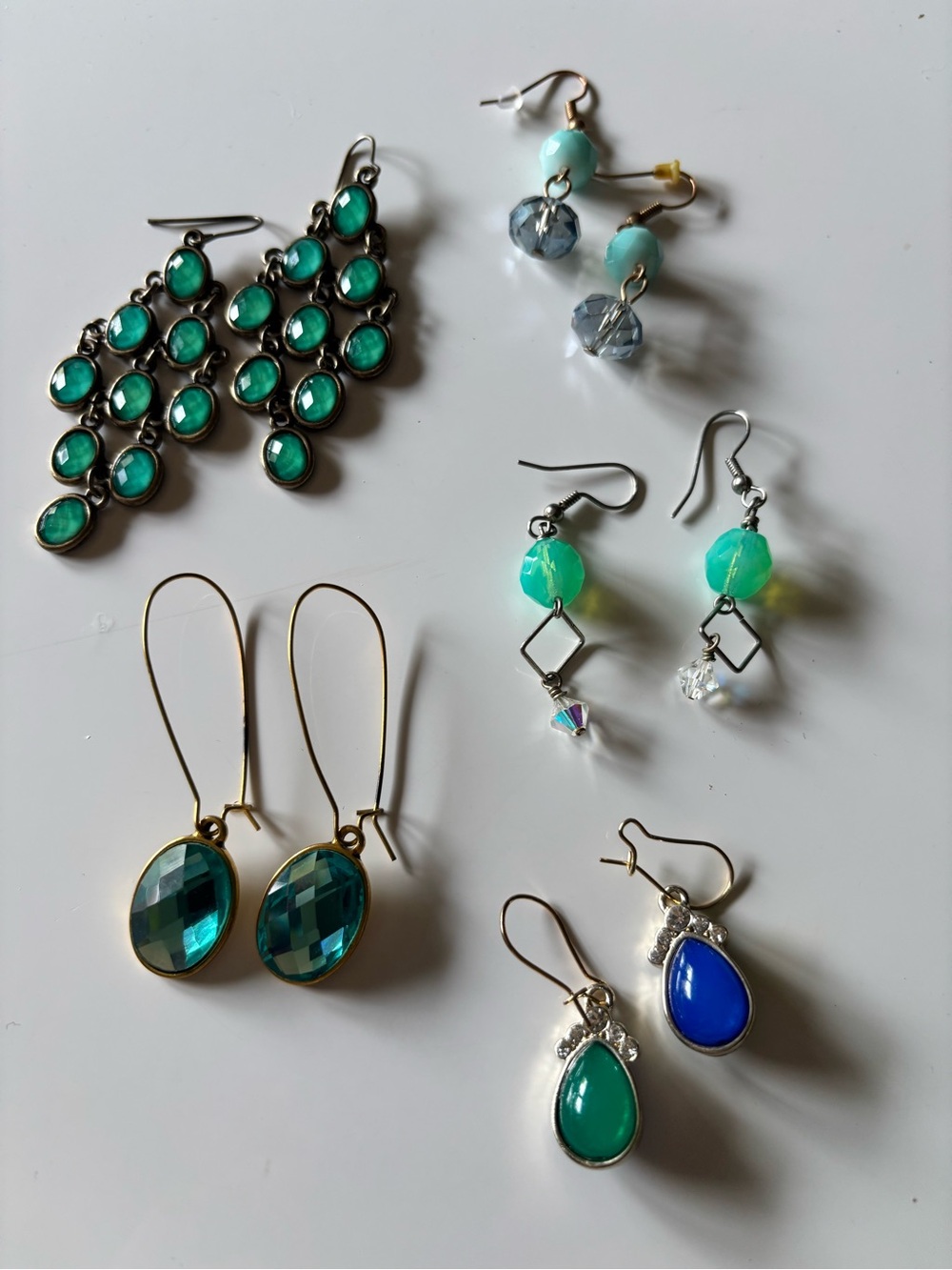 5 Pair Earrings Lot Teal Aqua Blue Dangle Chandelier Boho Statement Jewelry